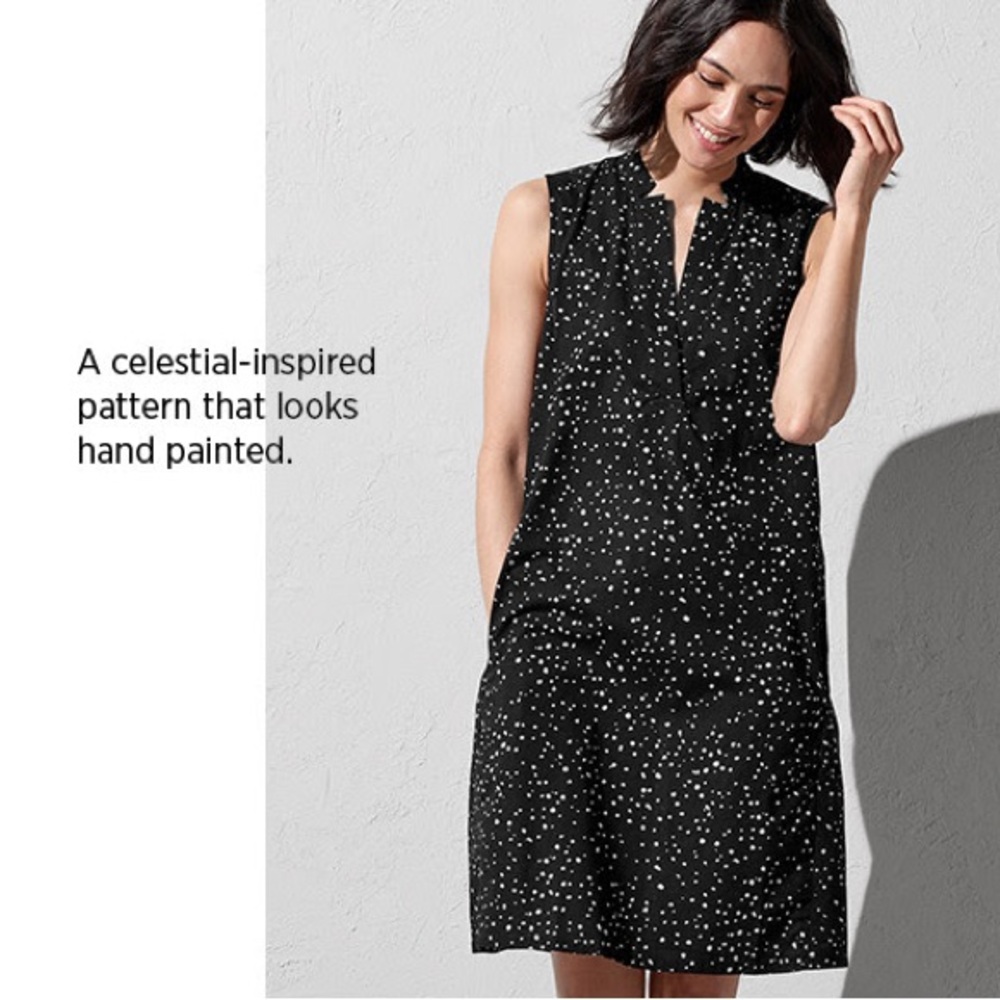 Eileen Fisher 100% Organic Cotton Sleeveless Black Printed Shift Dress